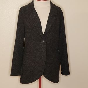 Betabrand Long Gray Linen Blend Knit Blazer